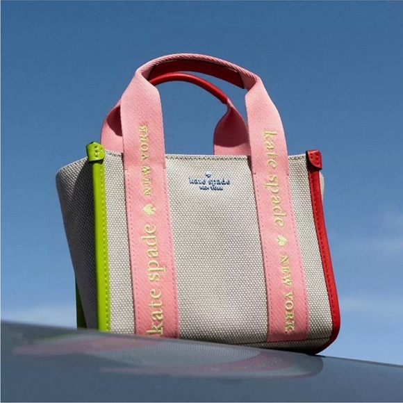 Kate Spade Kip Canvas Mini Tote Preppy Chic Dream Barbiecore resortwear coastal - Picture 7 of 14